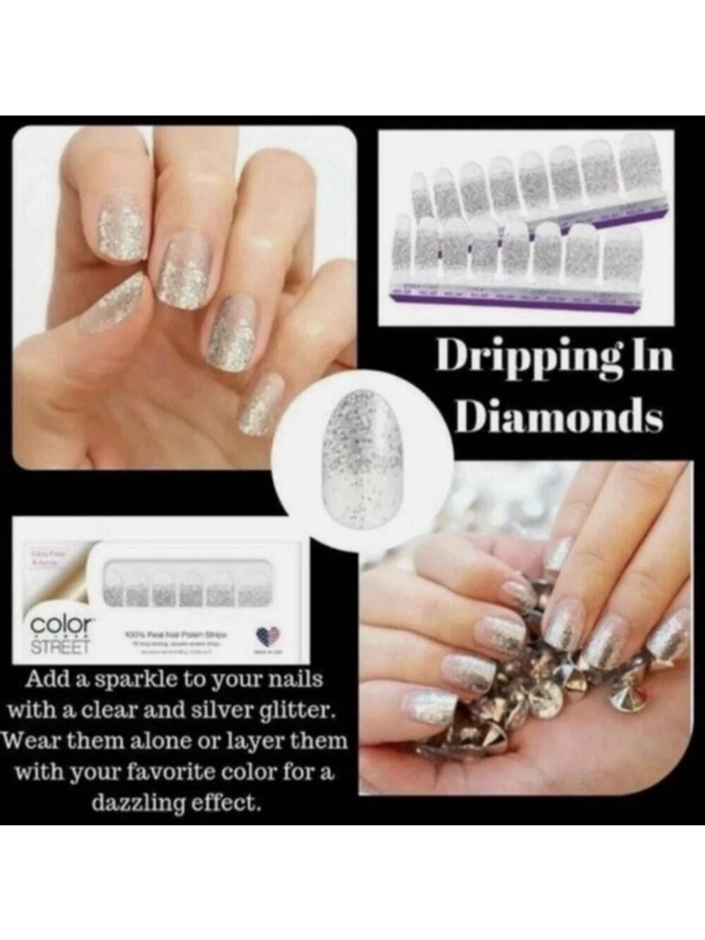 Color Street 109% Real Nail Polish Strips Retired Dripping In Diamonds, New